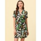 Alternate image 1 for cheibear Womens Nightgown Pajama Satin Sleepshirts Button Down Floral Lounge Shirt Dress, Loungewear Sleepwear Sleepshirts Nightdress Regular Fit Gown Dress, M Black