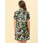 Alternate image 3 for cheibear Womens Nightgown Pajama Satin Sleepshirts Button Down Floral Lounge Shirt Dress, Loungewear Sleepwear Sleepshirts Nightdress Regular Fit Gown Dress, M Black