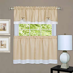 Kate Aurora Shabby Country Farmhouse Flax Styled Sheer Cafe 3 Piece Kitchen Curtain Tier & Valance Set - 24 in. Long - Linen/Taupe