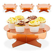Sparkle and Bash 4 Pack Mini Rose Gold Cardboard Cupcake Stand Set, Metallic Cake Holders for Dessert Table (11.5 x 4 In)