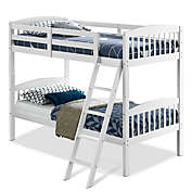 Slickblue Twin over Twin Wooden Bunk Bed with Ladder in White Wood Finish