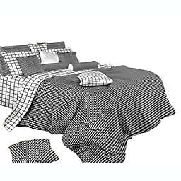Dolce Mela Cotton King Size Duvet Cover Sheets Set -  Black & White Check