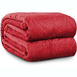 SHOPBEDDING Cozy Throw Blanket Fleece - Lightweight Throw Blanket for Couch or Sofa - Embossed Flannel Blanket for Travel - Crimson, 50