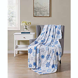 Kate Aurora Holiday Living Blue & Silver Christmas Snowflakes Accent Throw Blanket - 50 in. W x 60 in. L