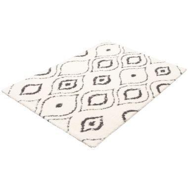 Chaudhary Living 7.75' x 10' Off White and Gray Ikat Moroccan Rectangular Shag Area Throw Rug. View a larger version of this product image.