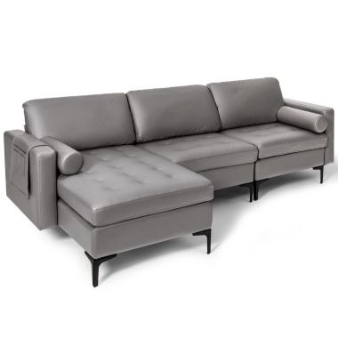 Slickblue Modular L-shaped 3-Seat Sectional Sofa with Reversible Chaise and 2 USB Ports-Grey. View a larger version of this product image.