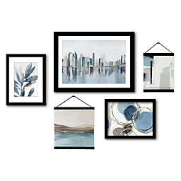 (Set of 5) Black Framed Multimedia Gallery Wall Art Set - A Skyline of Abstract Views - Americanflat