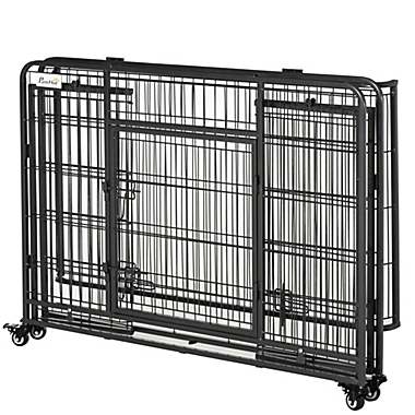 PawHut Folding Design Heavy Duty Metal Dog Crate & Kennel with Removable Tray ａｎｄ Cover, & 4 Locking Wheels, Indoor/Outdoor 43" x 28" x 30.75" | Bed Bath & Beyond