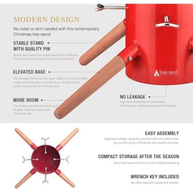 Tree Nest Christmas Tree Stand Base Modern Metal Holder for 8ft Real Tree, Medium, Red. View a larger version of this product image.