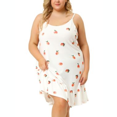 Agnes Orinda Women's Plus Size Sleep Dress Suspender Fruit Ruffle Hem Above the Knee Nightgown, Polyester Sleepwear Sleepshirt Nightdress Loose Fit Gown Dress, White, 1X. View a larger version of this product image.