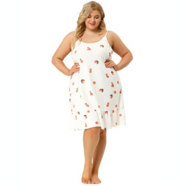 Agnes Orinda Women's Plus Size Sleep Dress Suspender Fruit Ruffle Hem Above the Knee Nightgown, Polyester Sleepwear Sleepshirt Nightdress Loose Fit Gown Dress, White, 1X. View a larger version of this product image.