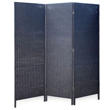 3 Panels Patio Outdoor Privacy Screen Room Divider Partition Black Resin Wicker Weather Resistant. View a larger version of this product image.
