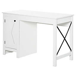 HOMCOM Home Office Writing Desk with Lower Storage Cabinet and X Bar Metal Frame, White
