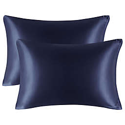 PiccoCasa 85 GSM Satin Pillowcases for Hair and Skin, Luxury Silky Pillow Cover with Zipper Closure, Satin Pillow Cases Set of 2, Queen Navy