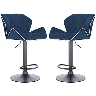 Set of 2 Modern Home Luxe Spyder Contemporary Adjustable Suede Barstool - Modern Comfortable Adjusting Height Counter/Bar Stool (Black Base, Navy Blue/White Piping). View a larger version of this product image.