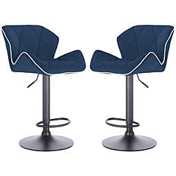 Set of 2 Modern Home Luxe Spyder Contemporary Adjustable Suede Barstool - Modern Comfortable Adjusting Height Counter/Bar Stool (Black Base, Navy Blue/White Piping)