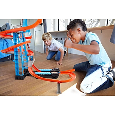 Hot Wheels Sky Crash Tower Track Set, 2.5 ft High w/ Motorized Booster & 1 Hot Wheels Vehicle. View a larger version of this product image.