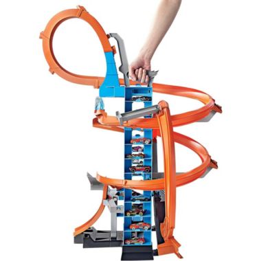 Hot Wheels Sky Crash Tower Track Set, 2.5 ft High w/ Motorized Booster & 1 Hot Wheels Vehicle. View a larger version of this product image.