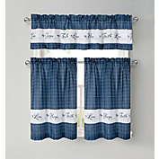 Kate Aurora Country Living Gingham Check Hope Faith Love 3 Pc Cafe Kitchen Curtain Set - 58 in. W x 14 in. L, Navy