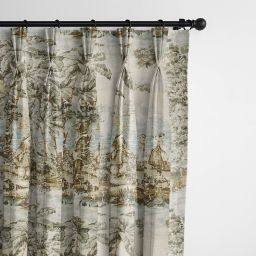 6ix Tailors Fine Linens Countryside Natural/Aqua Pinch Pleat Drapery Panel Pair