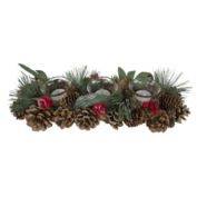 Northlight 15.25" Glitter Pinecones and Red Berries Tealight Christmas Candle Holder