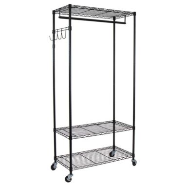 Oceanstar Design Group Oceanstar Garment Rack with Adjustable Shelves with Hooks, Black. View a larger version of this product image.