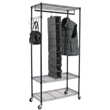 Oceanstar Design Group Oceanstar Garment Rack with Adjustable Shelves with Hooks, Black. View a larger version of this product image.