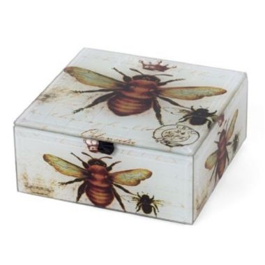 Vintage Bumblebee and Crown Glass Keepsake Trinket Jewelry Box Velvet Lined Bee. View a larger version of this product image.