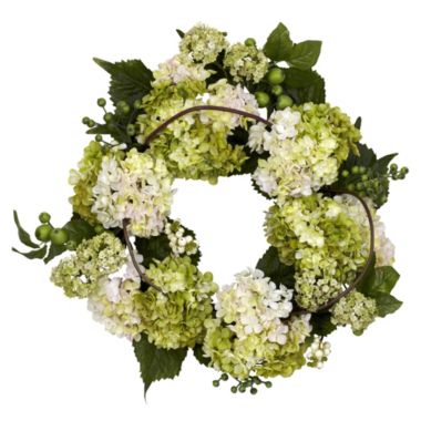 Nearly Natural Green Hydrangea Artificial Wreath, 22-Inch. View a larger version of this product image.