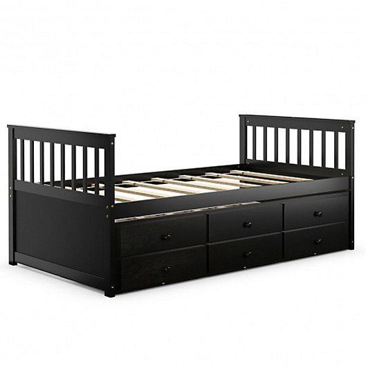 Costway Twin Captain S Bed With Trundle, Espresso Twin Bed Frame With Storage Ikea