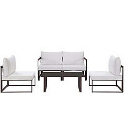 Modway Fortuna 5 Piece Outdoor Patio Sectional Sofa Set, Brown White