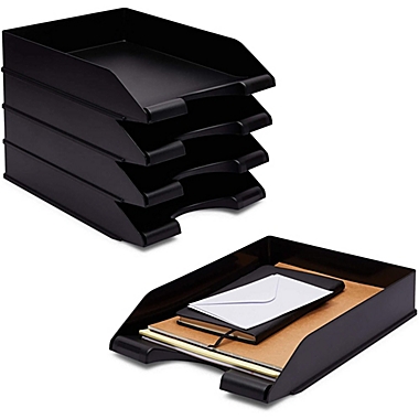Stockroom Plus Stackable Paper Trays, Black Office Desk Organizers (10 x 13.45 x 2.5 in, 4 Pack). View a larger version of this product image.