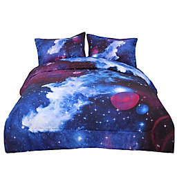 PiccoCasa Twin Size Galaxies Dark Blue Comforter Sets for Kids, 3D Space Themed - All-Season Down Alternative Quilted Duvet - Reversible Design- Includes 1 Comforter, 2 Pillow Cases