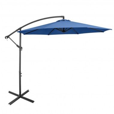 Costway 10FT Offset Umbrella with 8 Ribs Cantilever and Cross Base Tilt Adjustment-Blue. View a larger version of this product image.