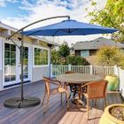 Alternate image 1 for Costway 10FT Offset Umbrella with 8 Ribs Cantilever and Cross Base Tilt Adjustment-Blue