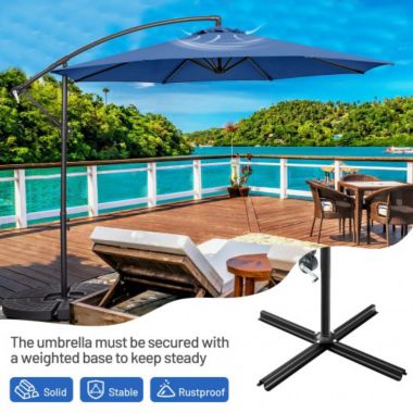 Costway 10FT Offset Umbrella with 8 Ribs Cantilever and Cross Base Tilt Adjustment-Blue. View a larger version of this product image.