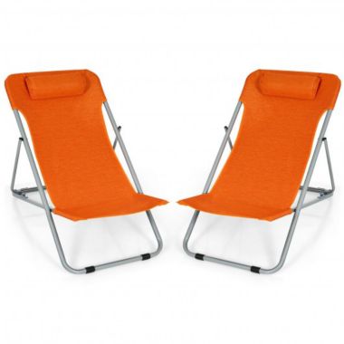 Costway Portable Beach Chair Set of 2 with Headrest -Orange. View a larger version of this product image.