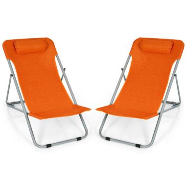 Costway Portable Beach Chair Set of 2 with Headrest -Orange. View a larger version of this product image.