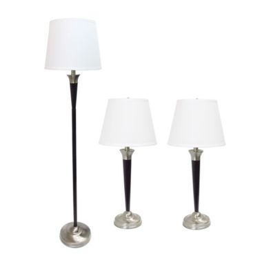 Lalia Home Perennial Modern Sonoma 3 Piece Metal Lamp Set (2 Table Lamps, 1 Floor Lamp) For Living Room, Bedroom, Home Decor With White Tapered Drum Fabric Shades With Malbec Black And Brushed Nickel Finish. View a larger version of this product image.
