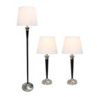 Alternate image 1 for Lalia Home Perennial Modern Sonoma 3 Piece Metal Lamp Set (2 Table Lamps, 1 Floor Lamp) For Living Room, Bedroom, Home Decor With White Tapered Drum Fabric Shades With Malbec Black And Brushed Nickel Finish