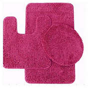 Kitcheniva 3-Piece Bathroom Set Rug Contour Mat Toiler Lid Cover, Hot pink