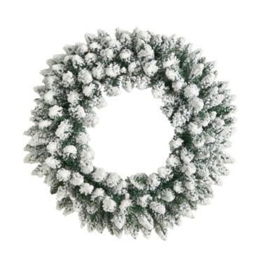 Nearly Natural 24"D Flocked Artificial Christmas Wreath with 160 Bendable Branches and 35 Warm White LED Lights. View a larger version of this product image.