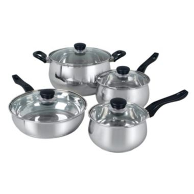 Oster Rametto 8 Piece Stainless Steel Kitchen Cookware Set with Glass Lids. View a larger version of this product image.
