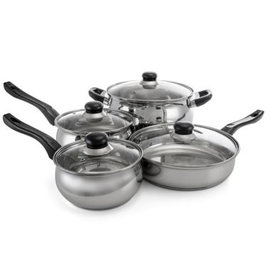 Oster Rametto 8 Piece Stainless Steel Kitchen Cookware Set with Glass Lids. View a larger version of this product image.
