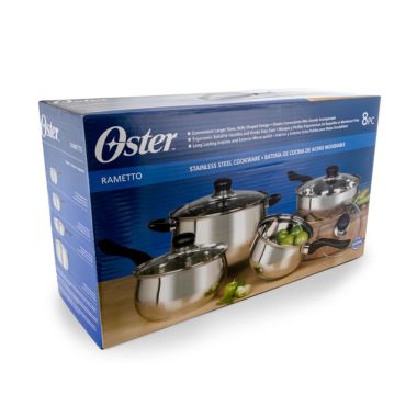 Oster Rametto 8 Piece Stainless Steel Kitchen Cookware Set with Glass Lids. View a larger version of this product image.