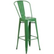 Merrick Lane Dothan Series Green 30" High Metal Bar Height Stool with Removable Back for Indoor-Outdoor Use