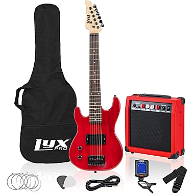 LyxPro 30 Inch Electric Guitar and Starter Kit for Kids with 3/4 Size Beginner&#39;s Guitar, Amp, Six Strings, Two Picks, Shoulder Strap, Digital Clip On Tuner, Guitar Cable and Soft Case Gig Bag. View a larger version of this product image.