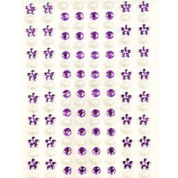 Wrapables 164 pieces Crystal Flower and Pearl Stickers Adhesive Rhinestones / Purple