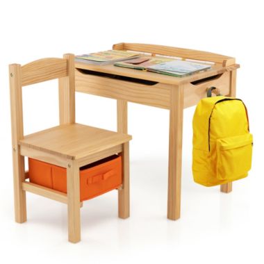 Gymax Kids Table and Chair Set Wood Activity Study Desk w/ Storage Drawer Hook. View a larger version of this product image.