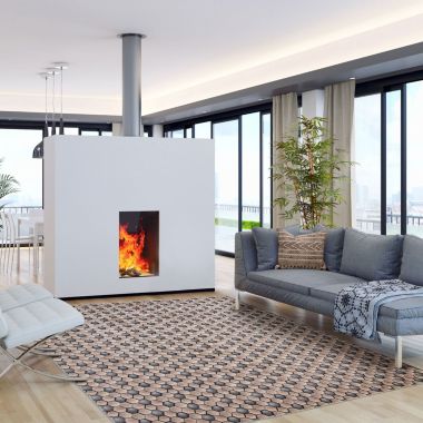 Chaudhary Living 5.25' x 7.25' Blue and Gray Geometric Rectangular Area Throw Rug. View a larger version of this product image.